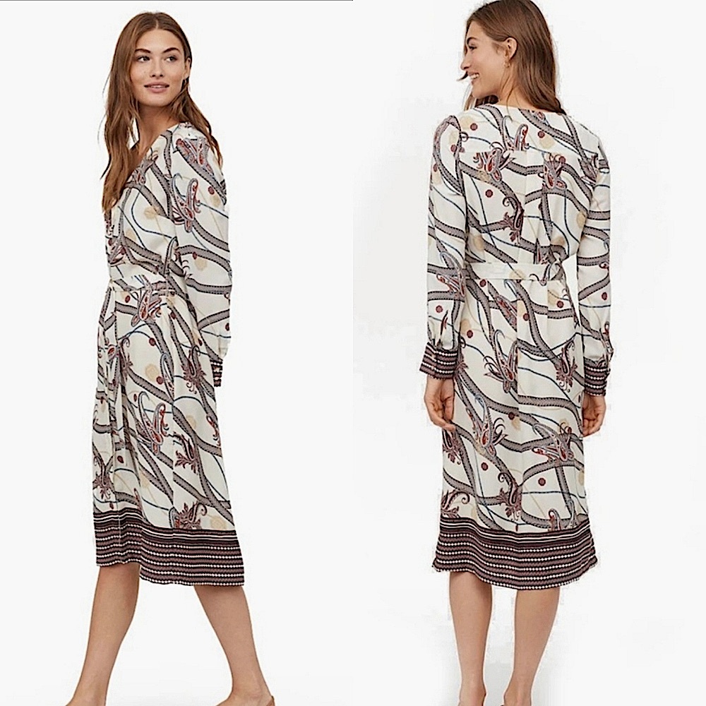H&M Paisley Button Down Belted Midi Dress | Size 8 - Picture 2 of 7